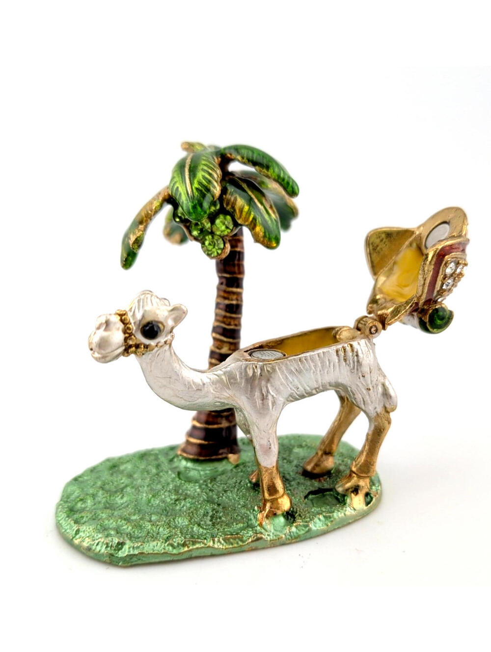 VTG Jeweled Enamel Camel/Palm Tree Desert TRINKET/PILL BOX Hinged Cloisonn-Style - Picture 2 of 11
